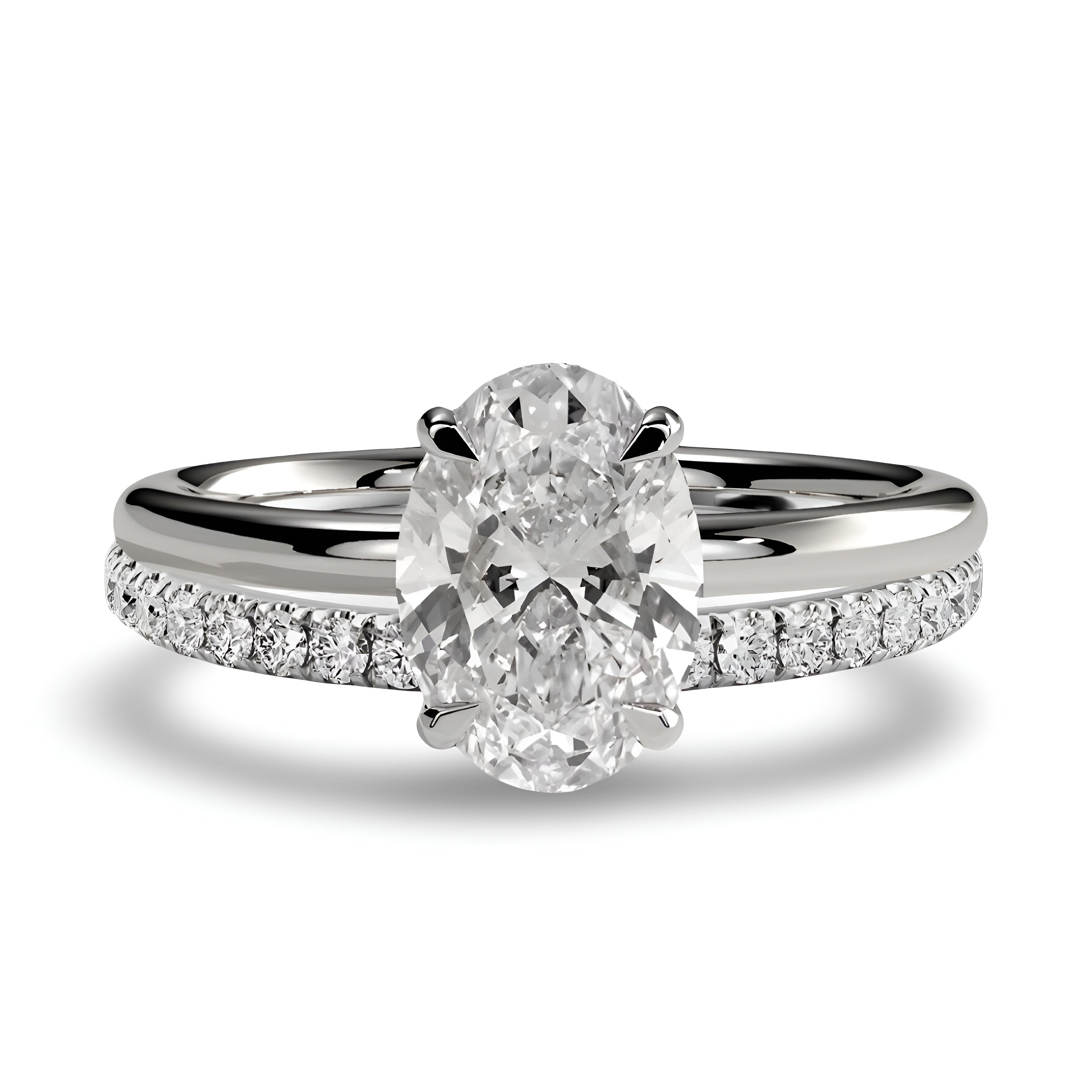 Oval Solitaire & Pavé Band Ring Set
