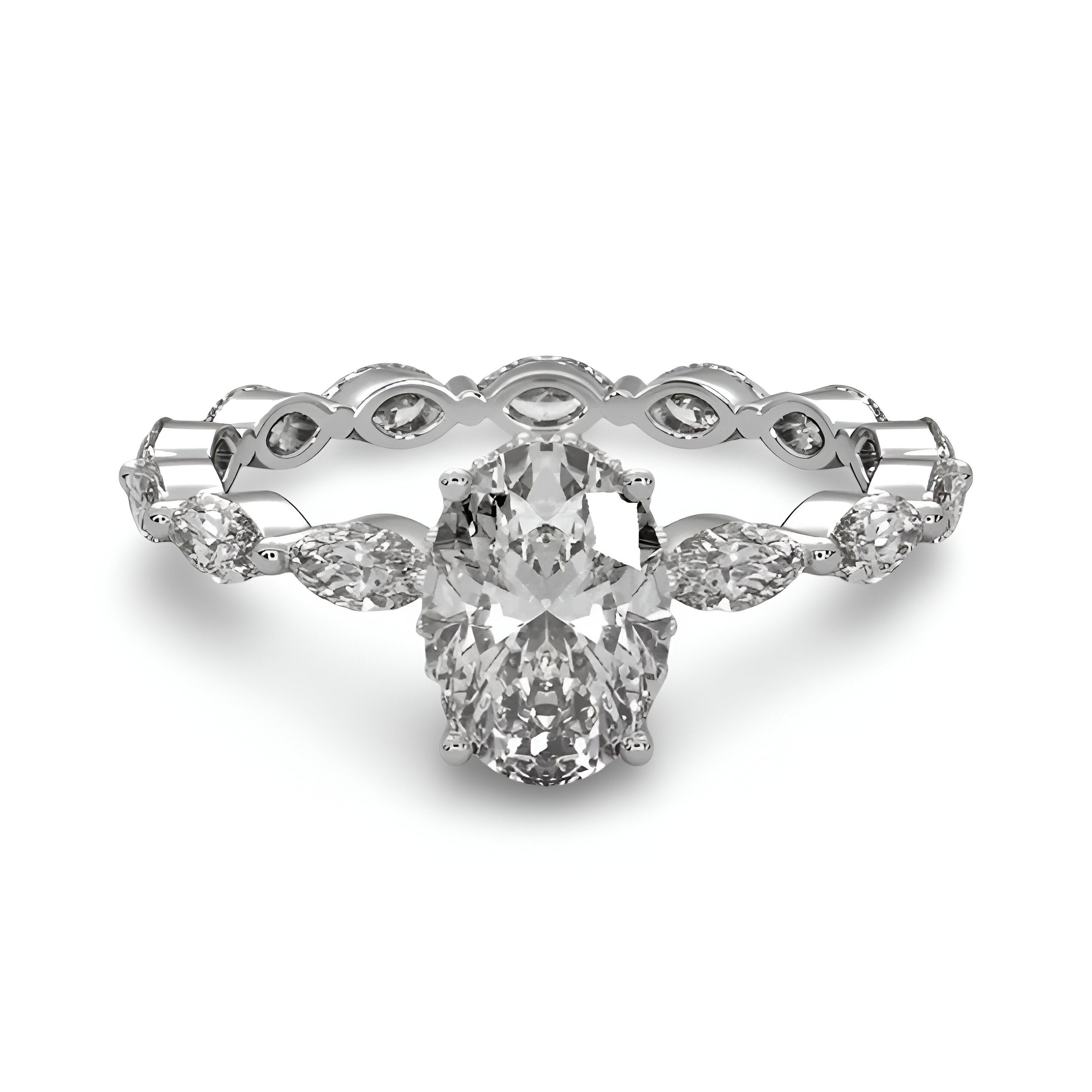 2.0CT Oval Cut W/ Full Marquise Band