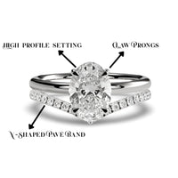 Oval Solitaire & V-Shaped Pavé Band Ring Set