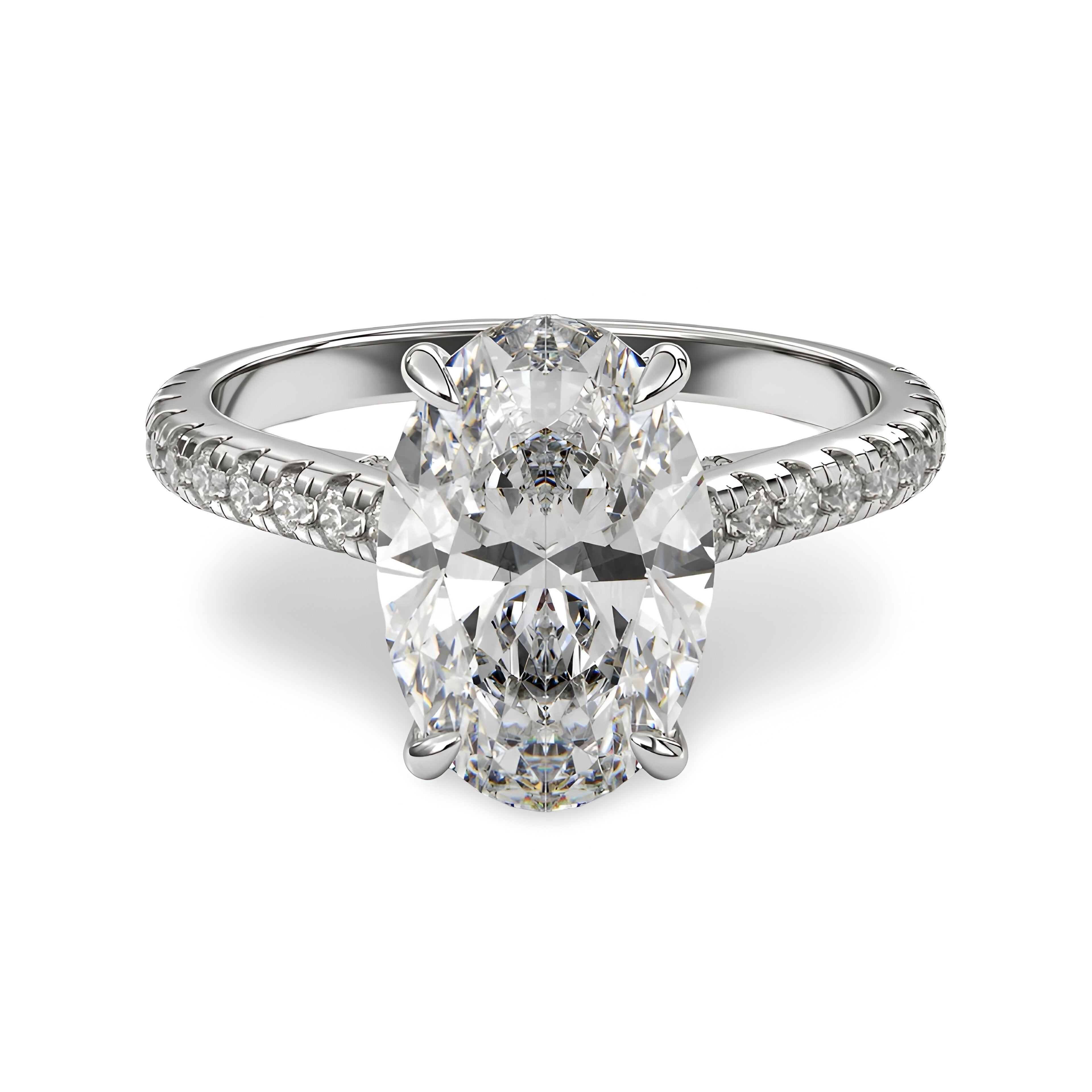 MG LUNARE™ 4.0ct Oval Cut Ring with Pavé & Hidden Halo – Sterling Silver / 9ct / 14ct White Gold