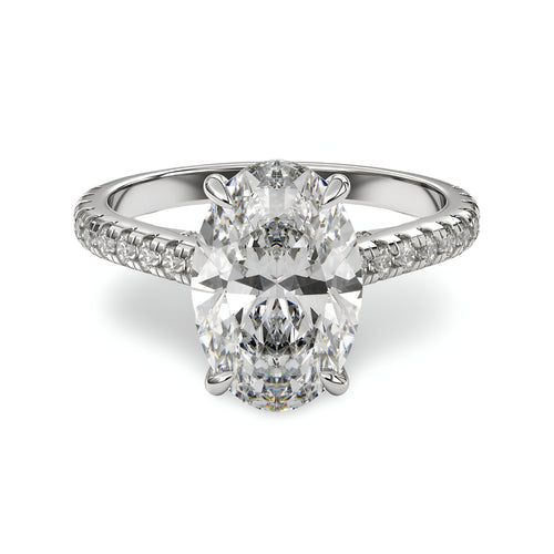MG LUNARE™ 3.0ct Oval Cut Ring with Pavé & Hidden Halo – Sterling Silver / 9ct / 14ct White Gold MG Essence