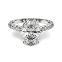 4.0ct Oval Cut Cathedral Hidden Halo Ring with Pavé Band – Sterling Silver & White Gold