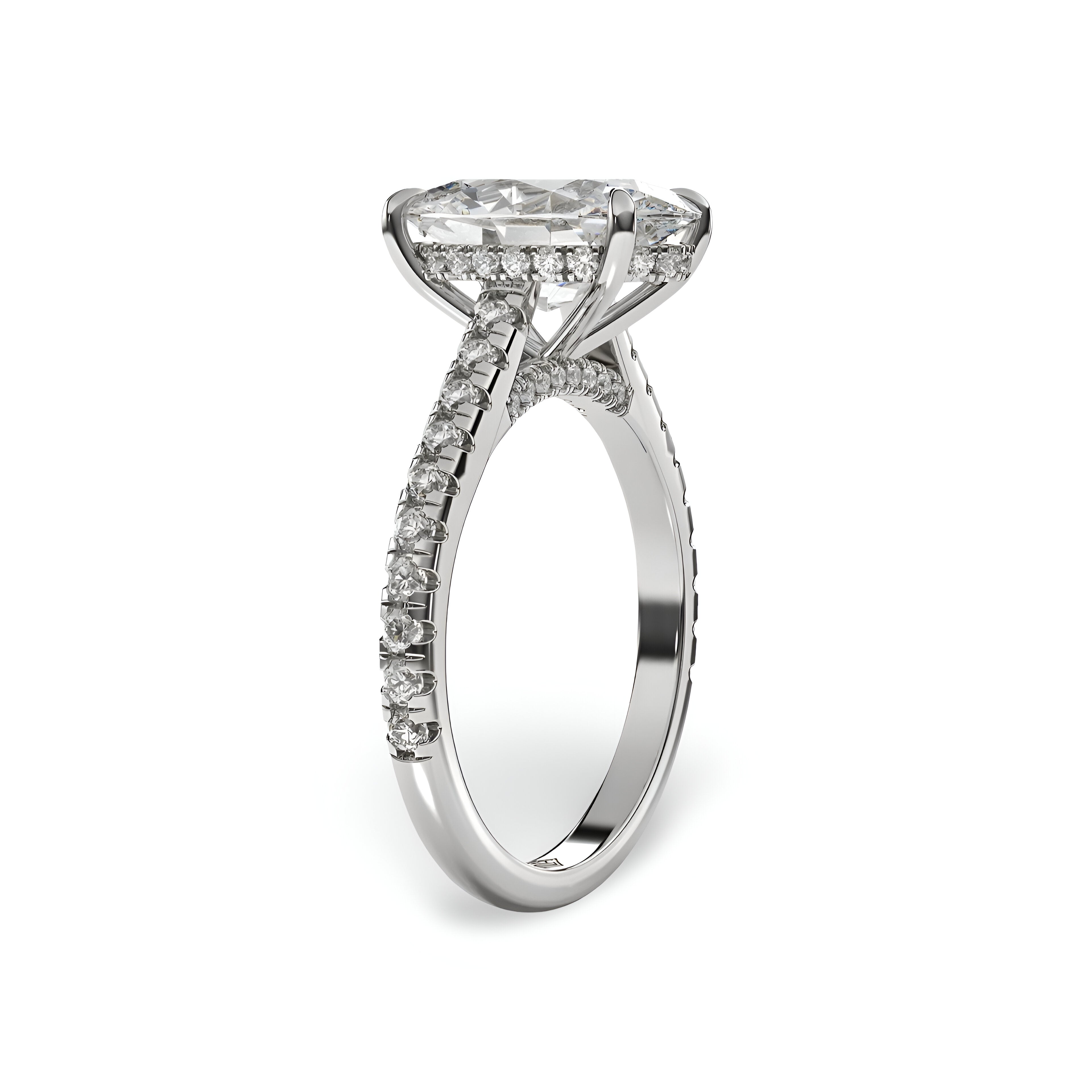 MG LUNARE™ 4.0ct Oval Cut Ring with Pavé & Hidden Halo – Sterling Silver / 9ct / 14ct White Gold