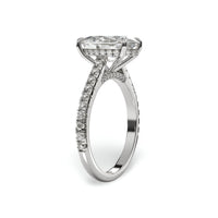 4.0ct Oval Cut Cathedral Hidden Halo Ring with Pavé Band – Sterling Silver & White Gold
