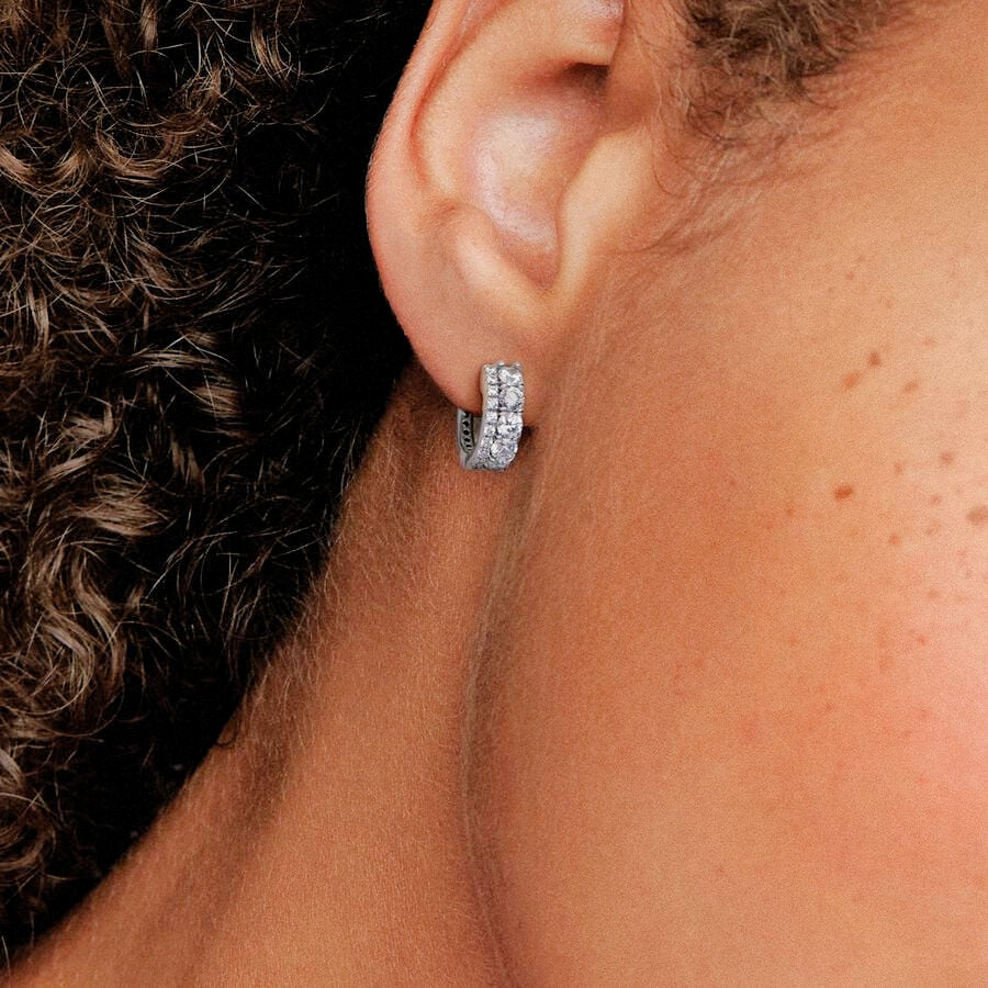 Double Band Pave Hoop Earrings - MG ESSENCE