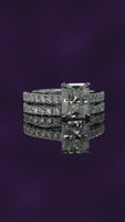 MG Olyssia™ 3.0ct Radiant Cut Halo Engagement Ring Set – Pavé Band & Matching Pavé Wedding Band
